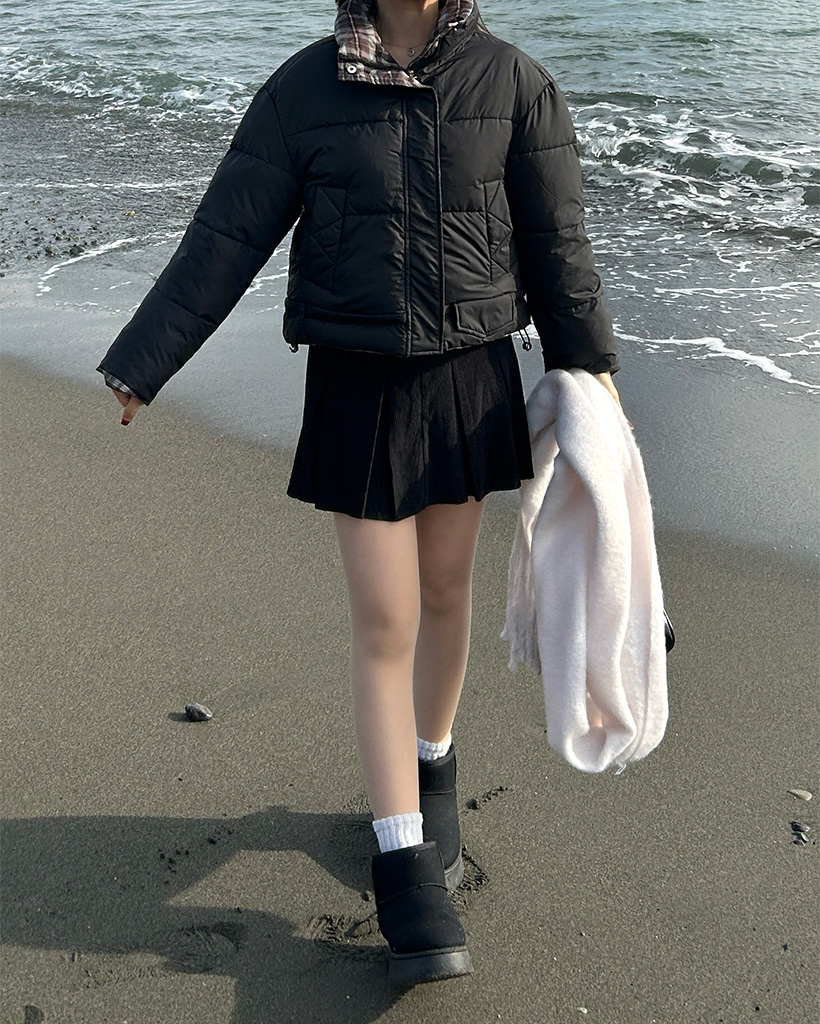 nugu bum チェックパデットジャケット アウターー ダウン ドローコード付 nugu bum チェックパデットジャケット アウターー ダウン ドローコード