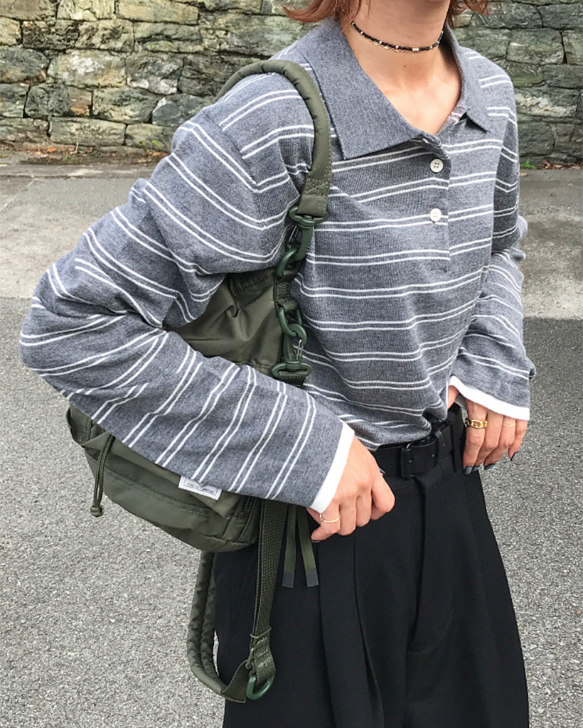 ボーダーポロカラーニット | ファッション通販サイト NUGU