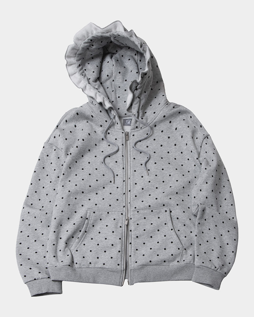 Symbol Dot Soft Frill Point Winter Hooded Zip-Up [Gray]