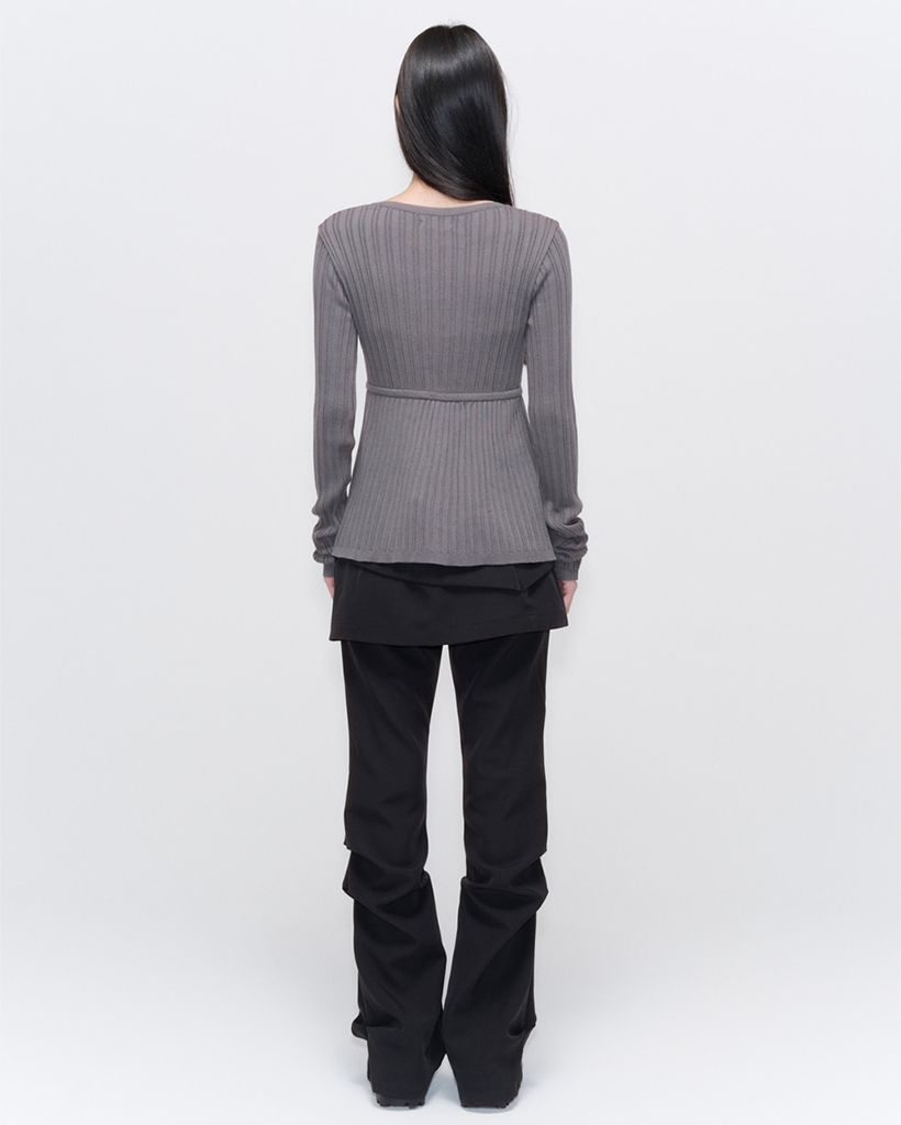 Influencer pick] Draped shirt skirt pants SET BLACK