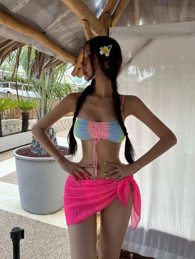 5color]ビビッドビキニワッフルラップスカートセット 水着