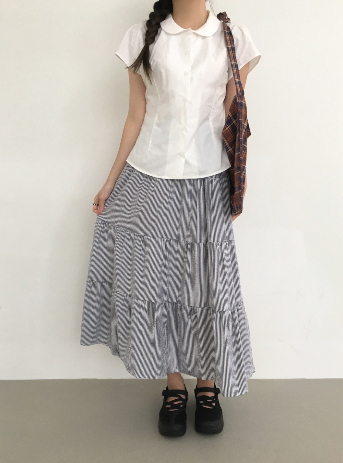 tomomi★ ティアードストライプロングスカート | ファッション通販サイト NUGU