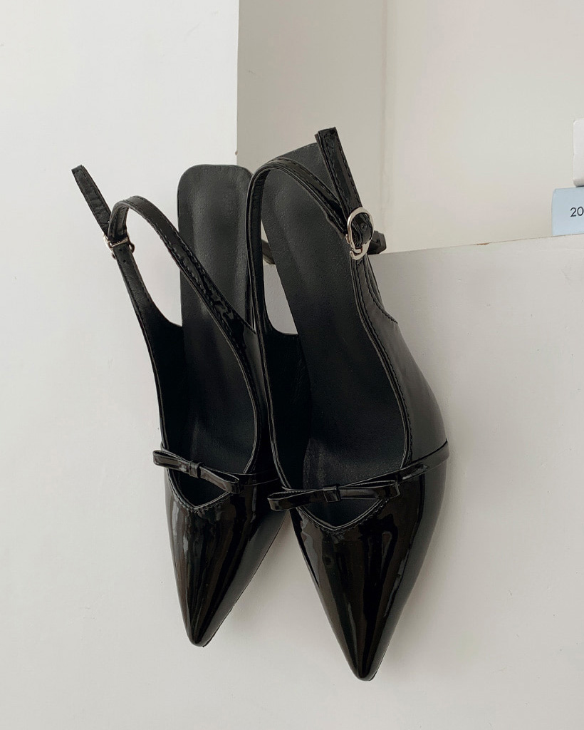 ポインテッドトゥリボンスリングバックヒール (4color)