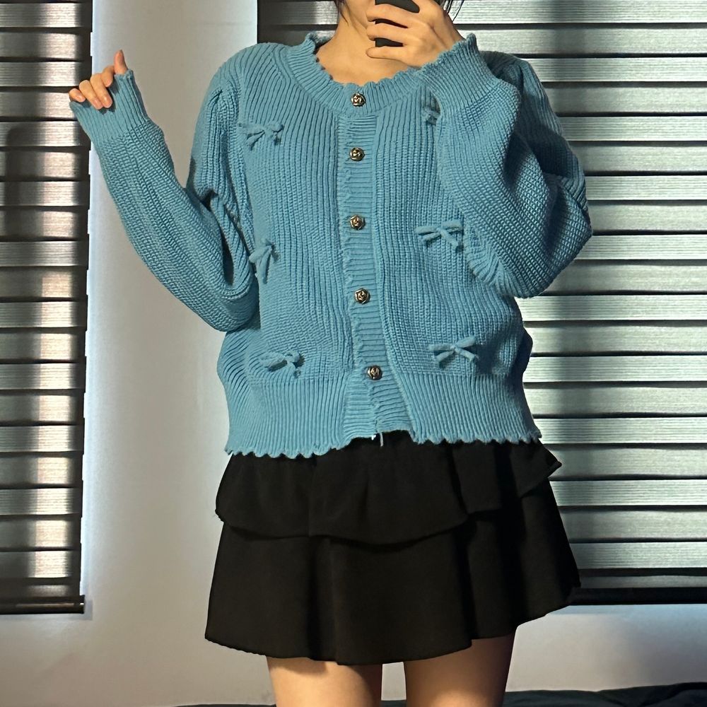 リボンポイントフリルニットカーディガン | ファッション通販