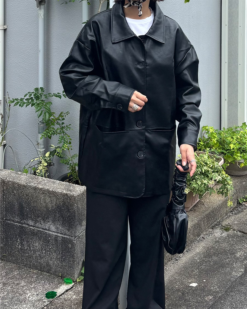 黒 レザー ジャケット ルーズフィット オーバーフィットルーズレザージャケット | ファッション通販サイト NUGU