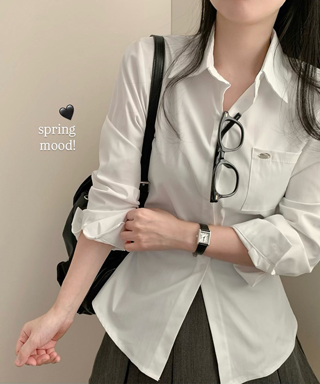 (3color)ネックレススリムフィットウエストマークシャツ