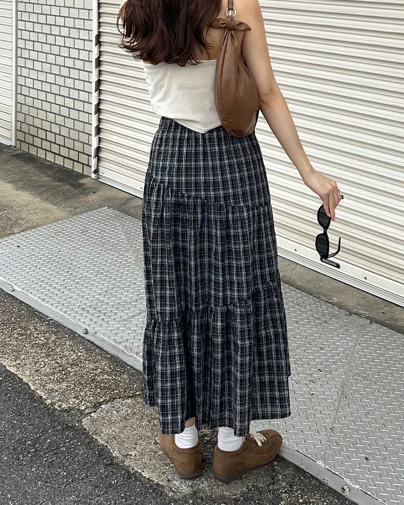 フリルチェックロングスカート チェックフリルロングスカート | ファッション通販サイト NUGU
