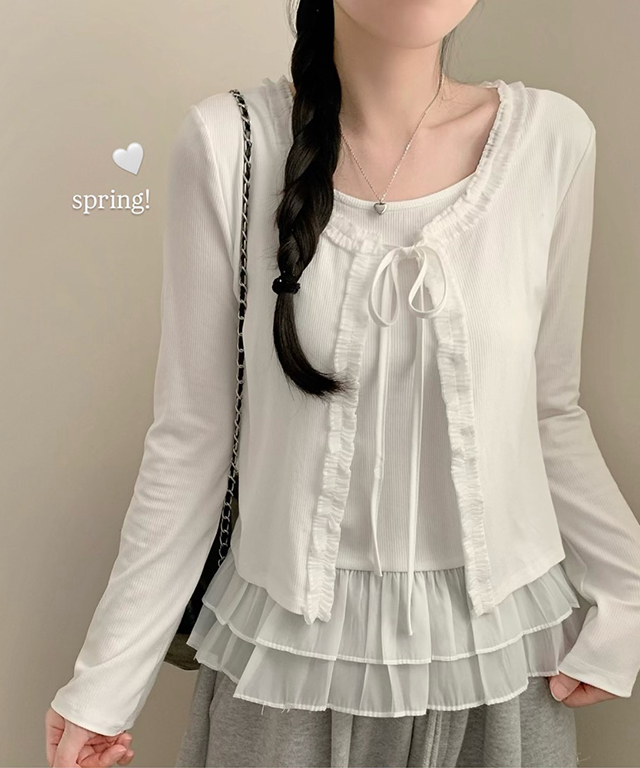 (2color)ティアードレースレイヤードTシャツ