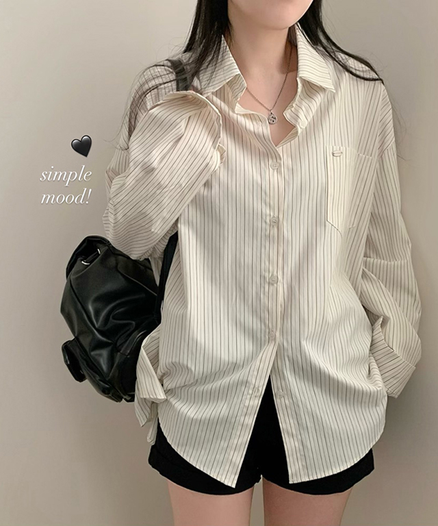 (2color)ストライプ ボーダーオーバーサイズシャツ
