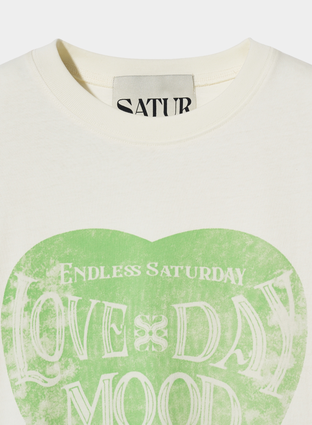 Saturday Retro Mood Graphic T-Shirt - Cream Green