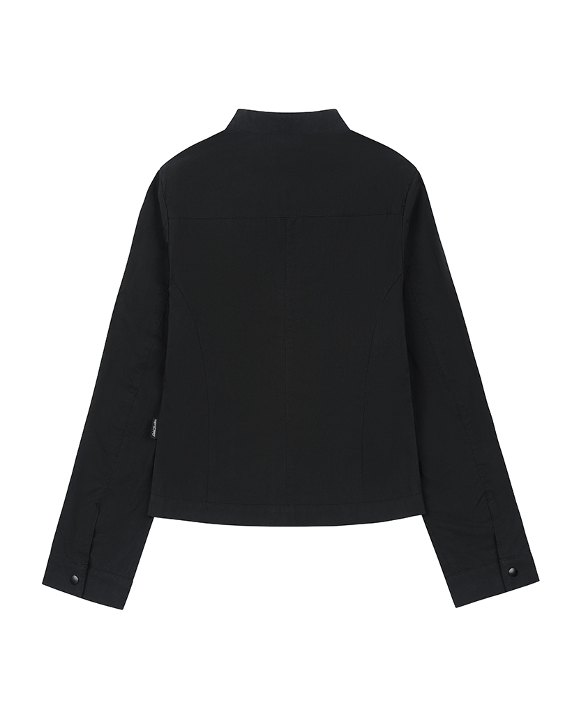 Signature Shirring Cotton Biker Jacket - BLACK | ファッション通販