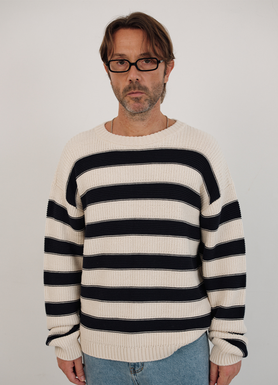 aki　1104535 Oversized Colette Stripe Knit_Navy | ファッション通販サイト NUGU