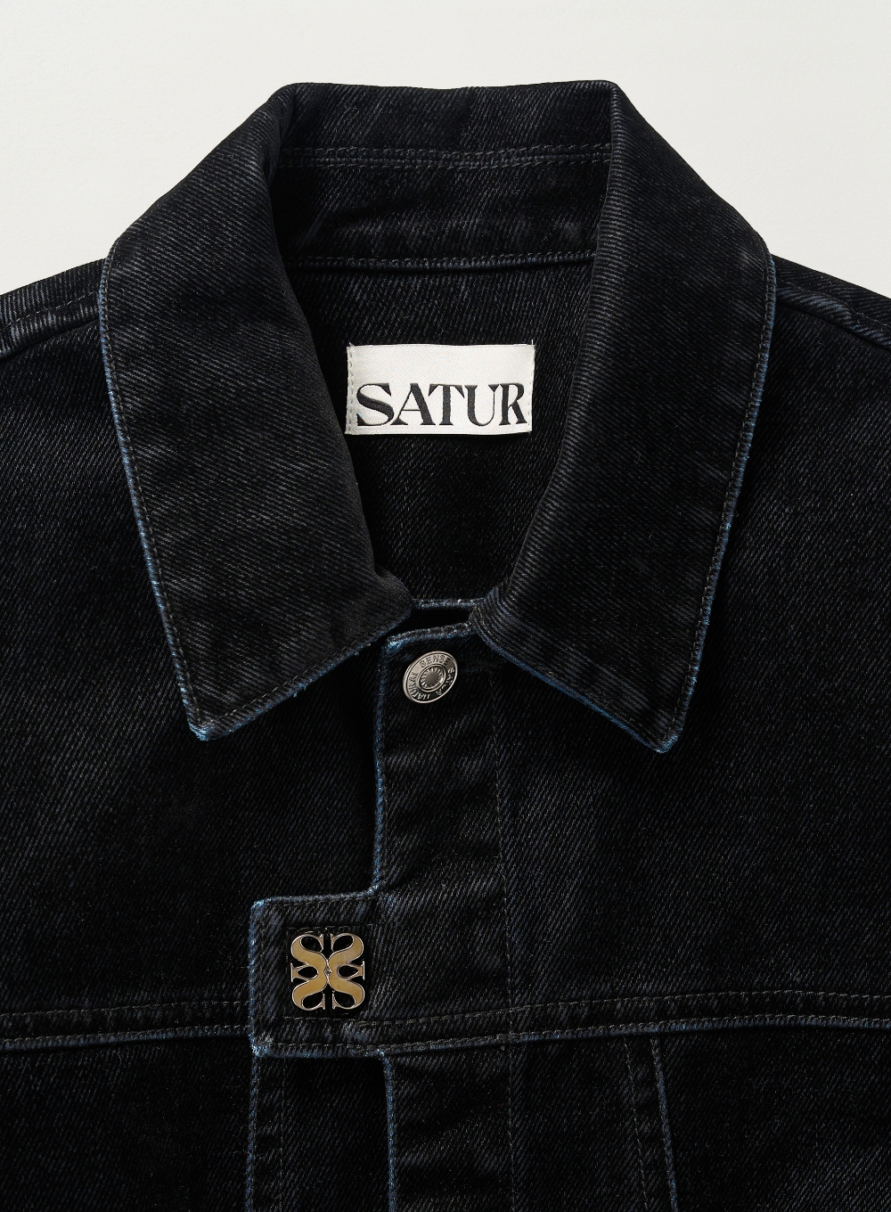 SATUR Symbol Brooch Denim Trucker Jacket