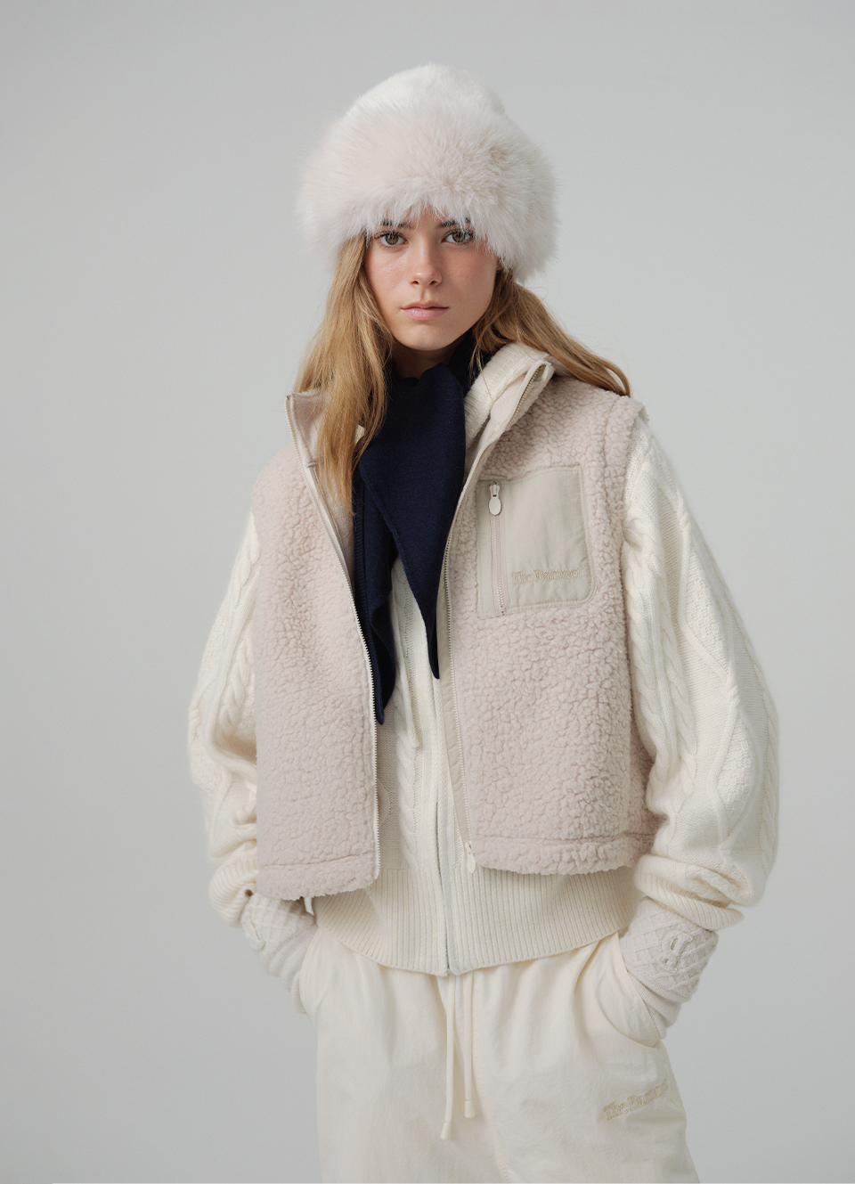 Flock Fleece Zip-Up Vest_Cream