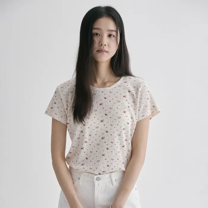 FLOWER LACE SHORT SLEEVE T-SHIRT (IVORY)