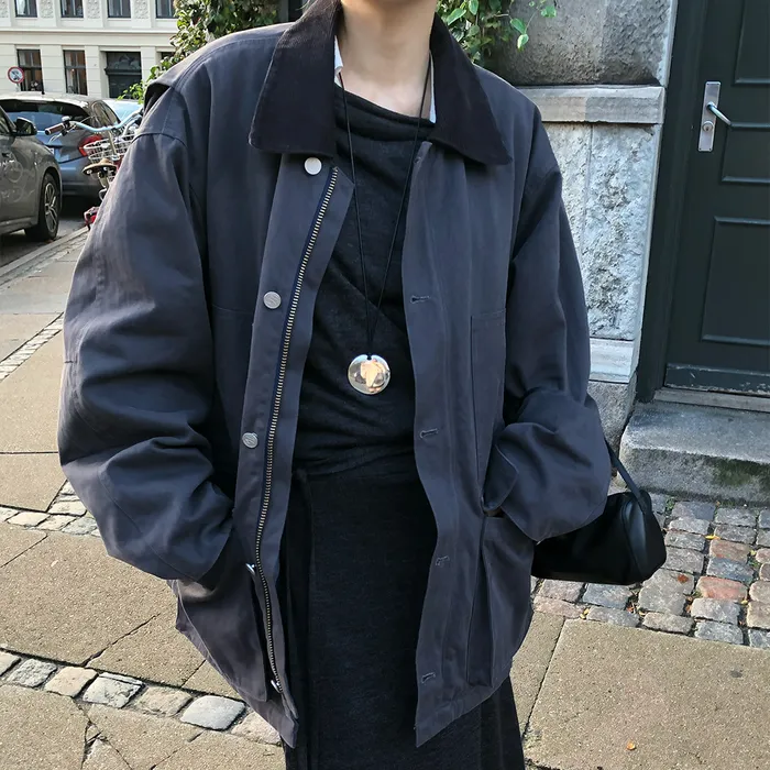 PATCH POCKET QUILTED JACKET (CHARCOAL)