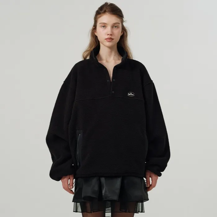Lappy Fleece Half-Snap Pullover_Black | ファッション通販サイト NUGU