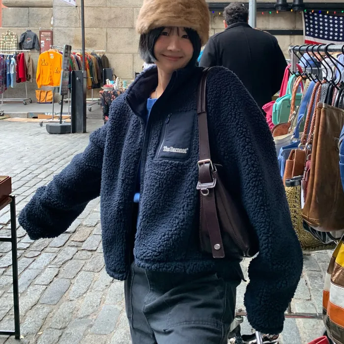 Flock Fleece Zip-Up Jacket_Navy