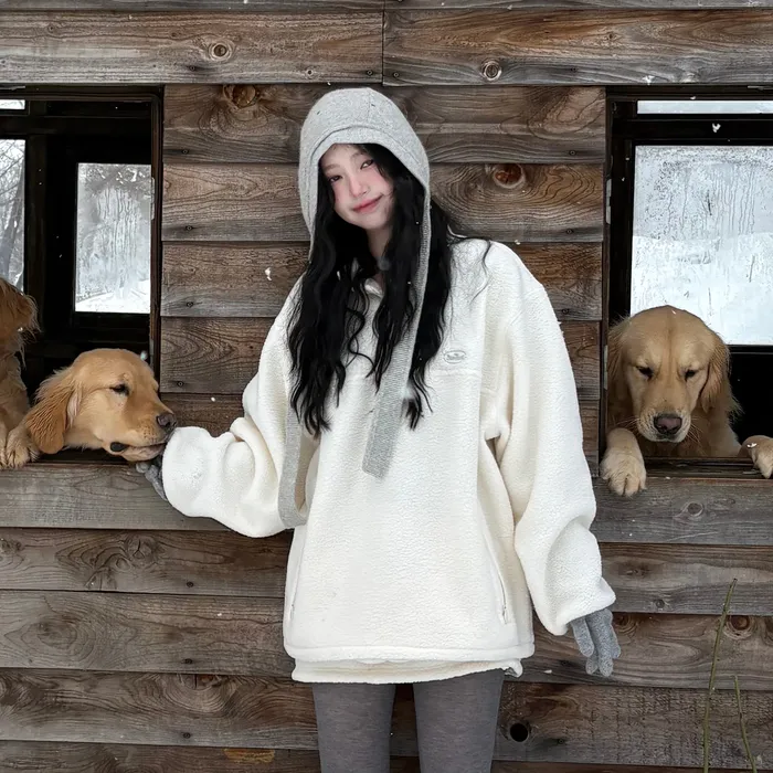 Lappy Fleece Half-Snap Pullover_Ivory