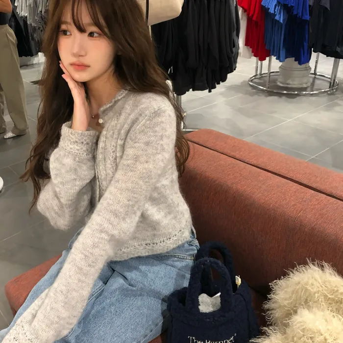 Hale Frill Mohair Cardigan_Light Grey