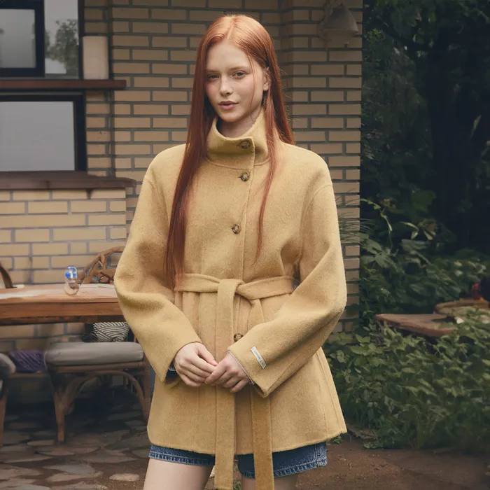 Heton High Neck Handmade Half Coat (with Strap)