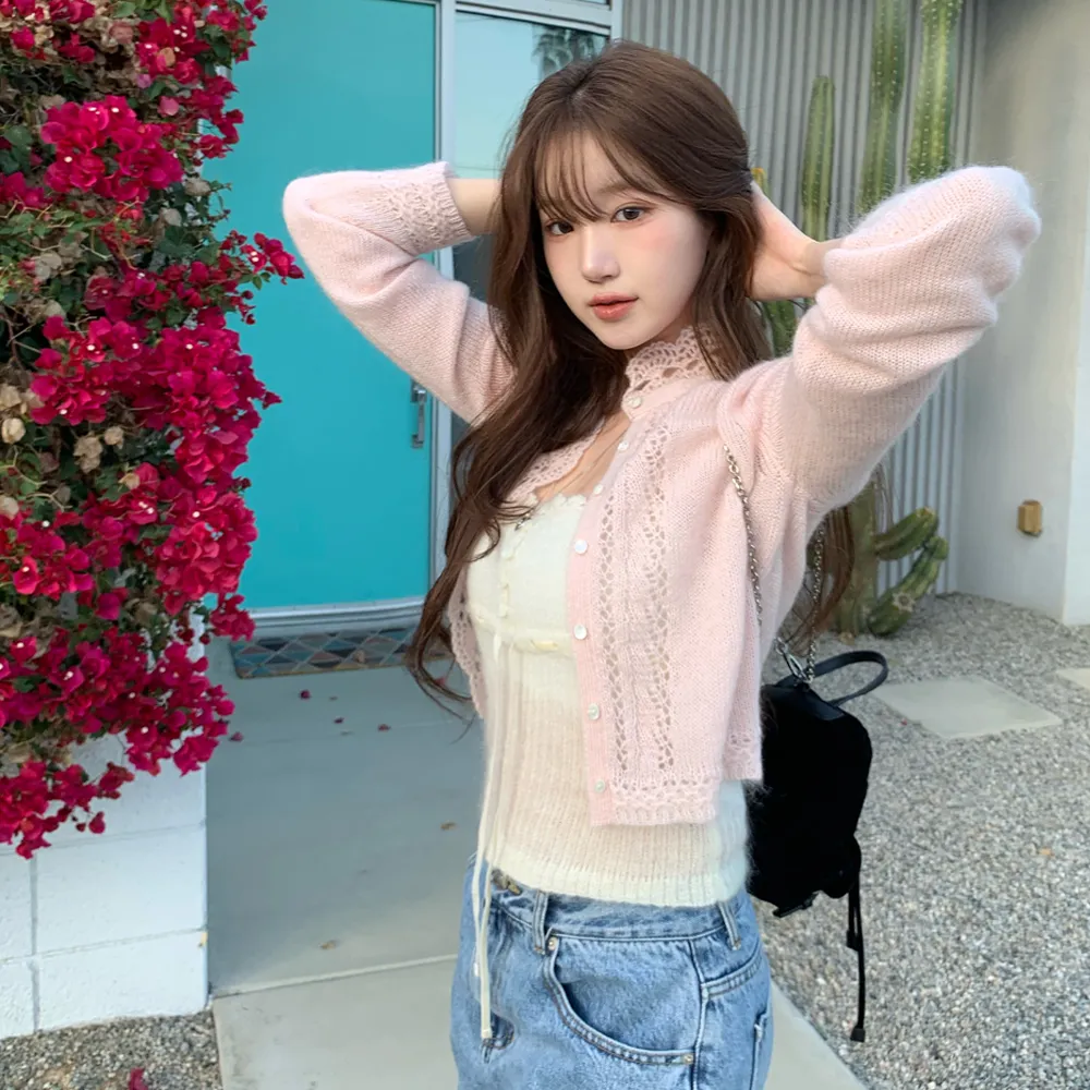 Hale Frill Mohair Cardigan_Pink