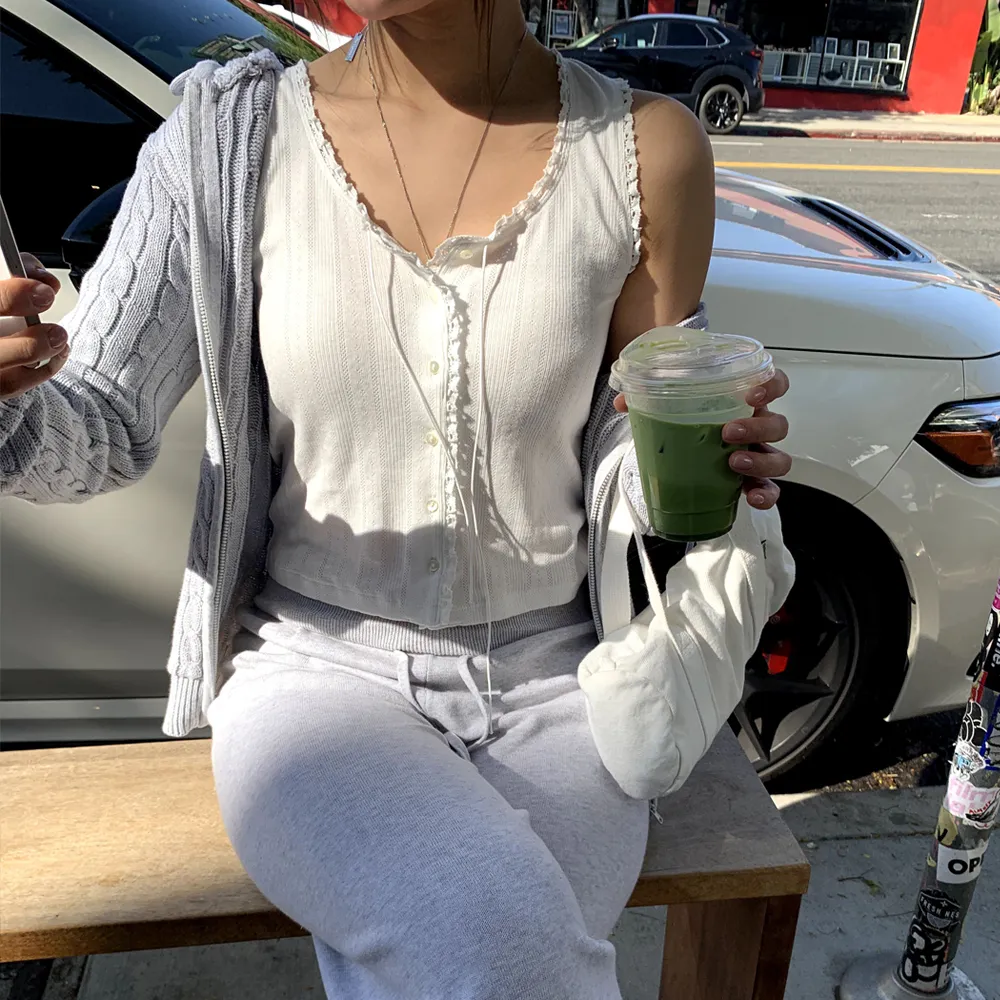 Ravioli Lace-Trim Tank Top_White