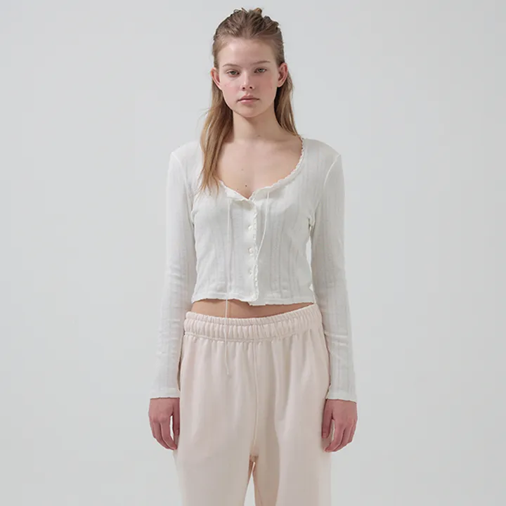 Ravioli Lace-Trim Button-Up Top_White