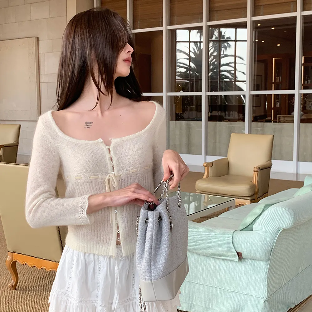 【先行販売】Velin Tie Mohair Knit Cardigan_Ivory