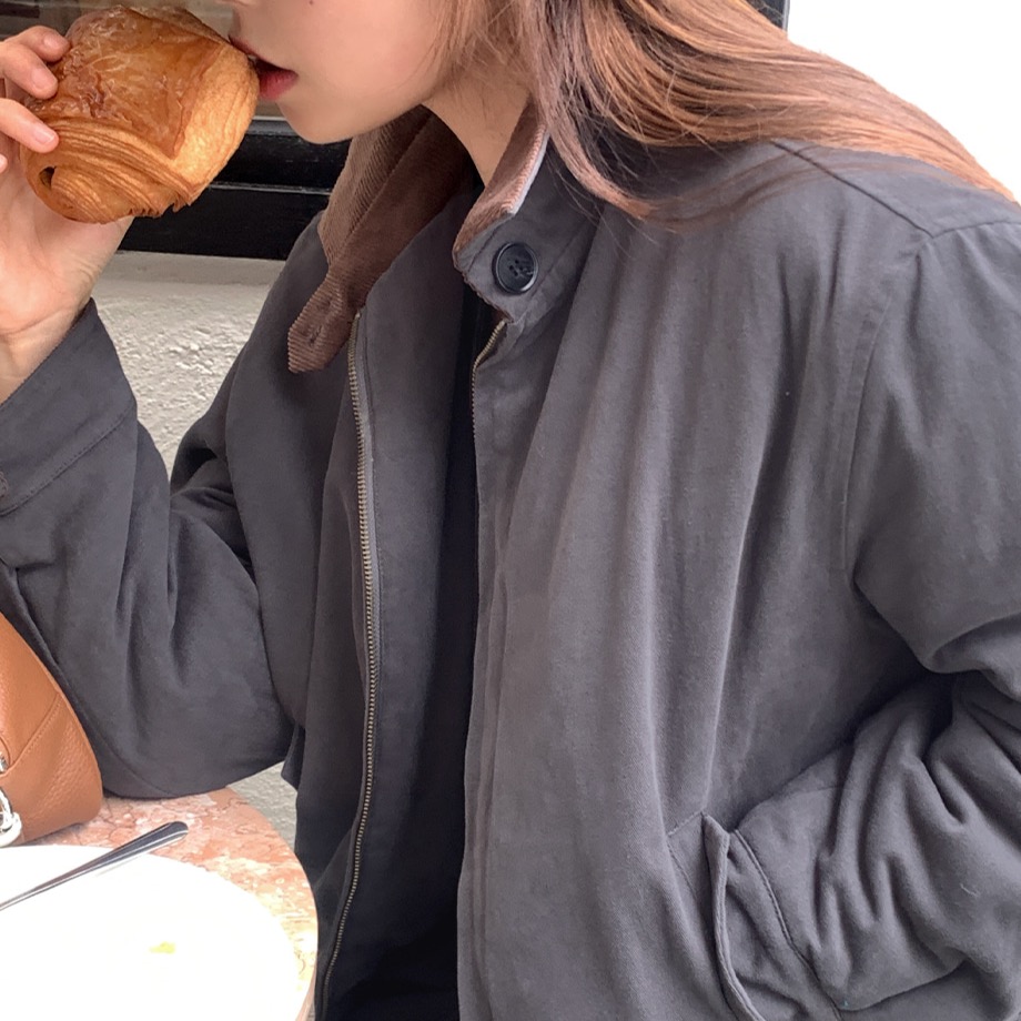 コーデュロイバイカラーカラーキルティングジャケット | ファッション