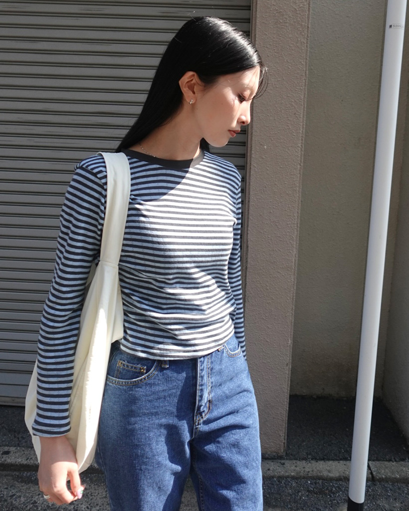ボーダーシンプル長袖Tシャツ