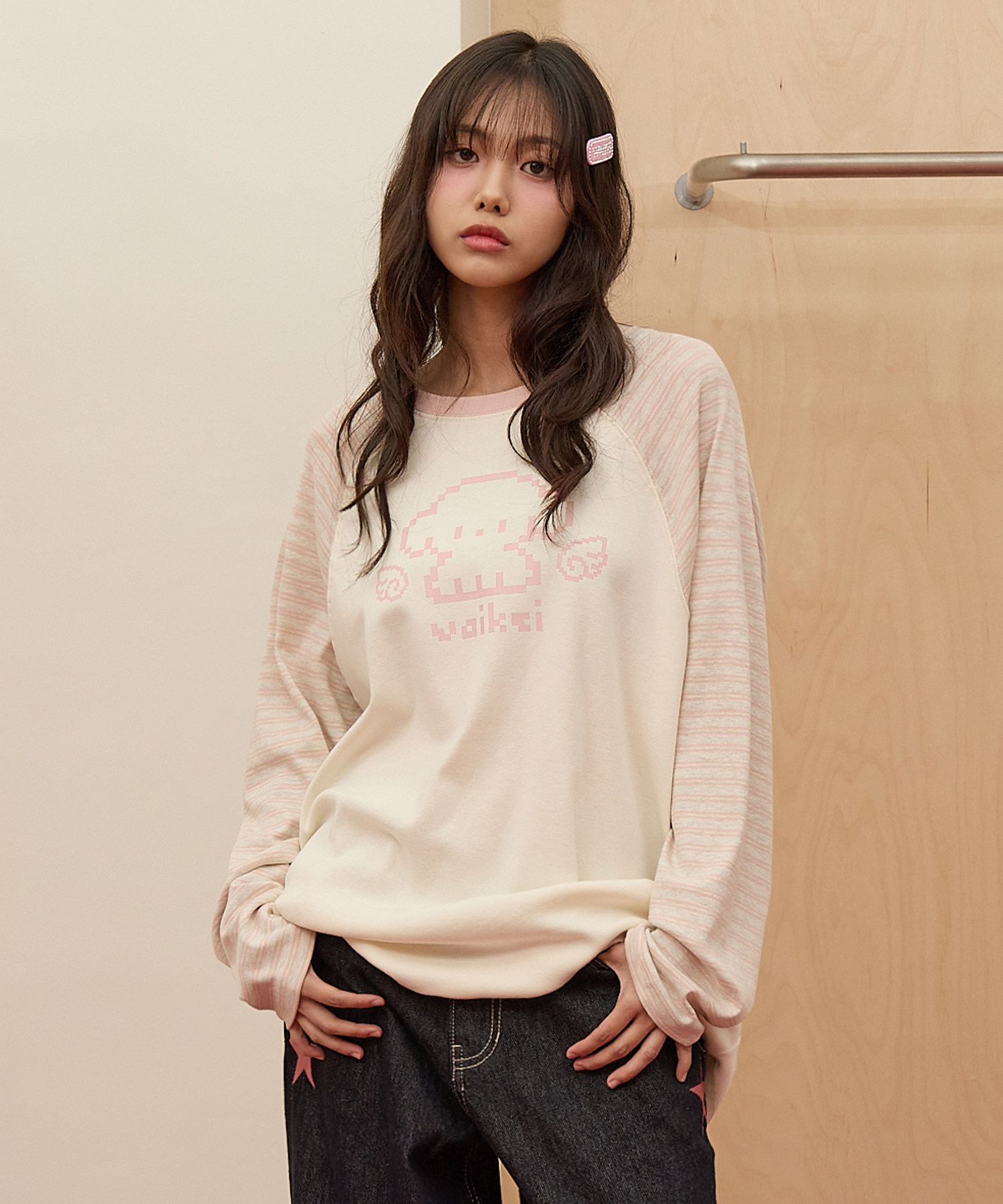 [K-POPアイドル着用] Pixel Angel Maltese Long Sleeve T-shirt PINK