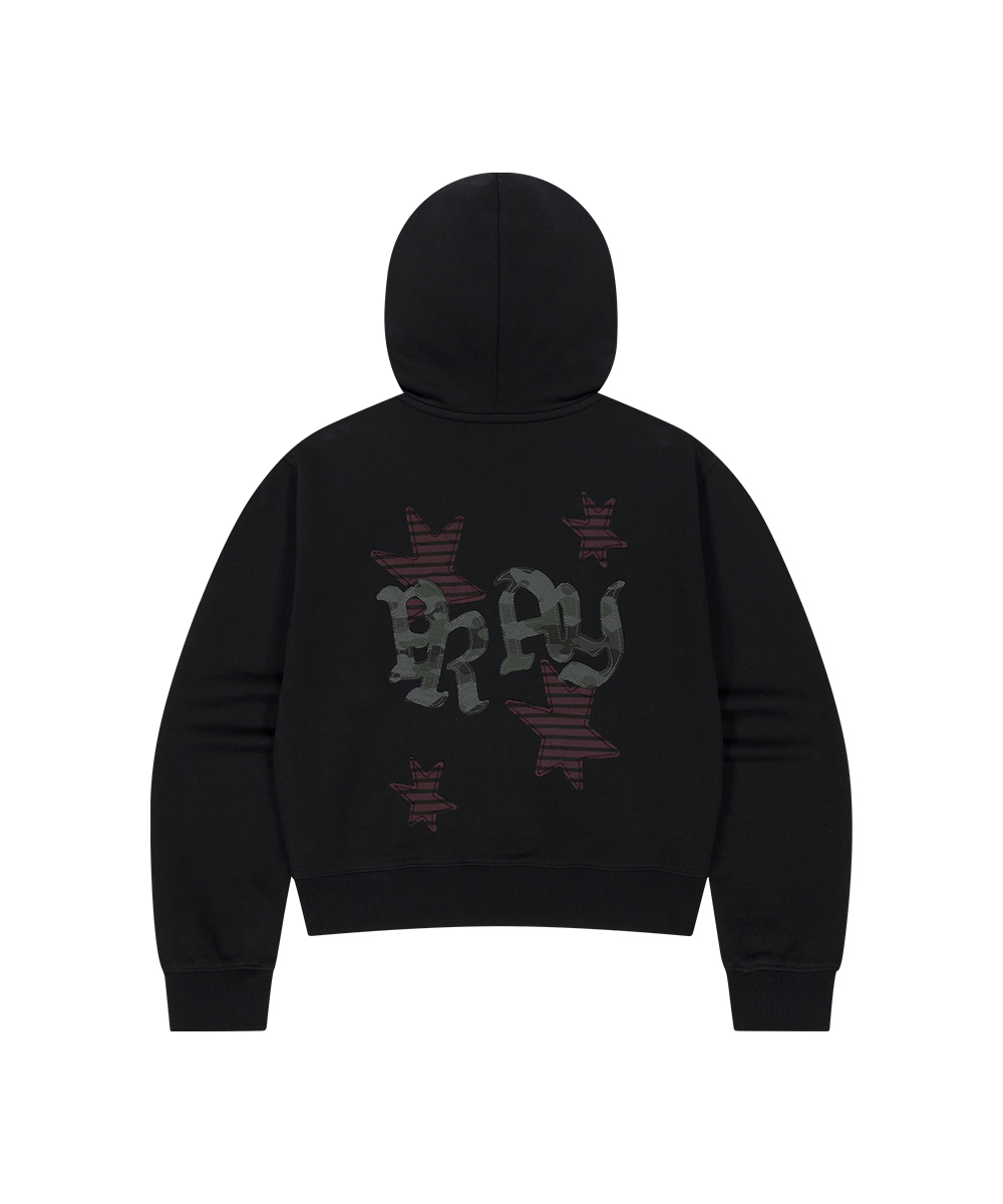 PRAY APPLIQUE CROP ZIP UP HOODIE[CHARCOAL] | ファッション通販