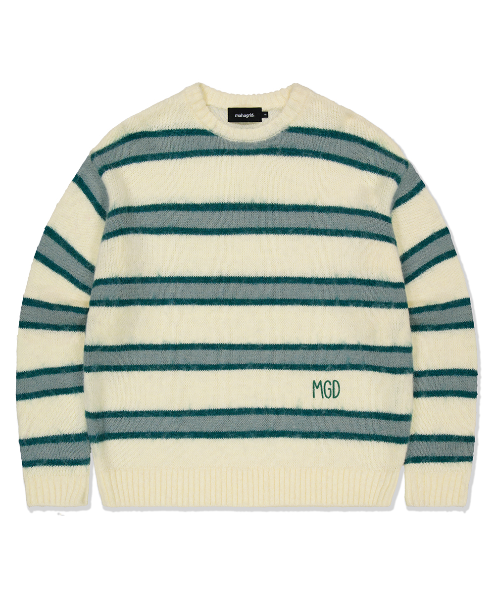 HAIRY STRIPE KNIT SWEATER[IVORY]