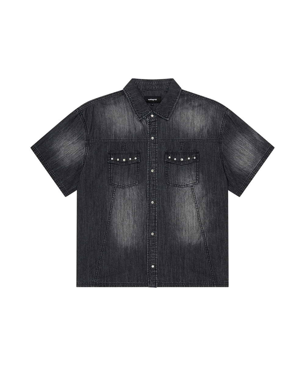 DENIM STUD HALF SHIRT[BLACK]