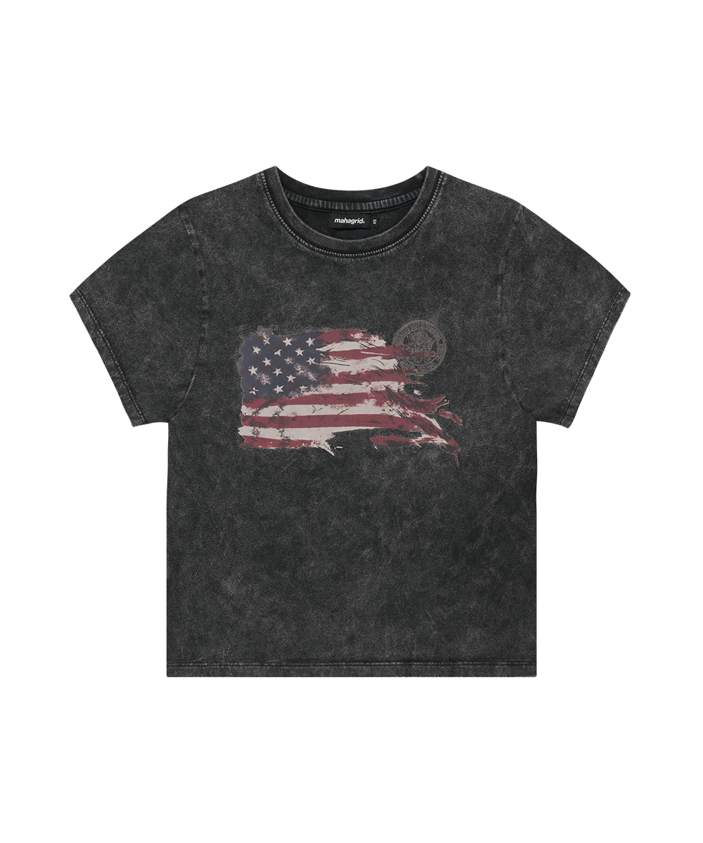WASHED FLAG CROP TEE[BLACK]