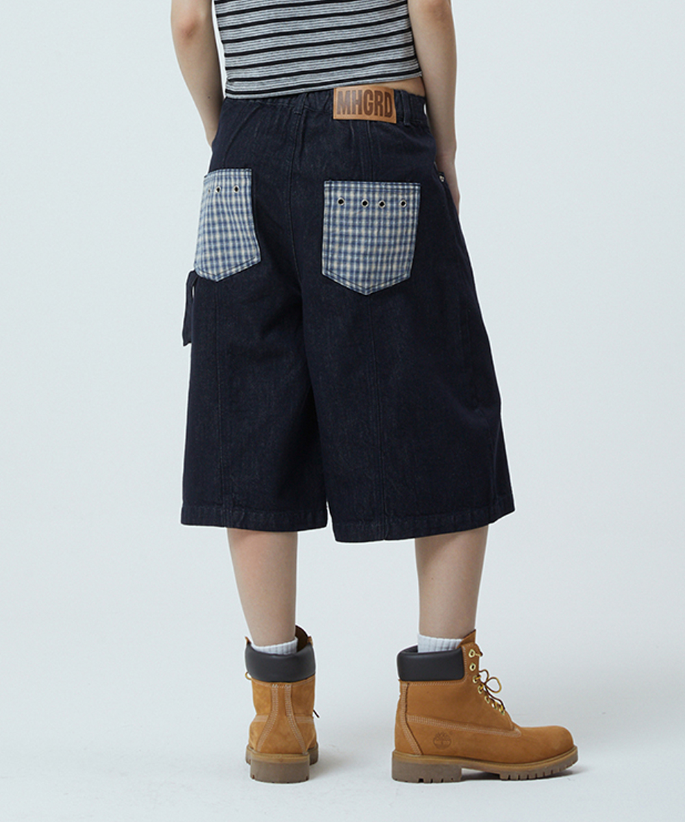 BERMUDA CHECK POCKET DENIM SHORT[INDIGO]