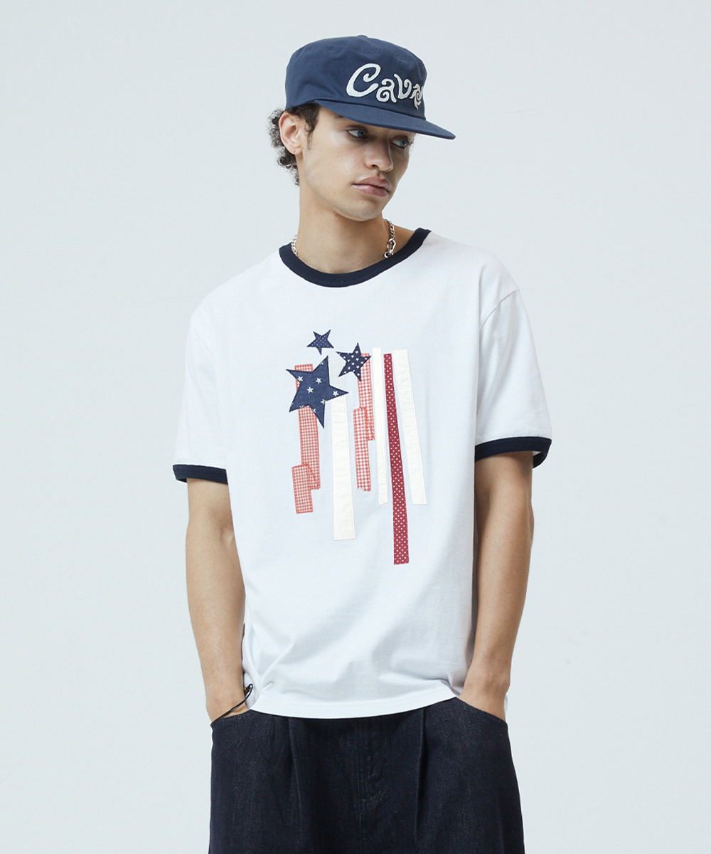 FLAG APPLIQUE RINGER TEE[WHITE]