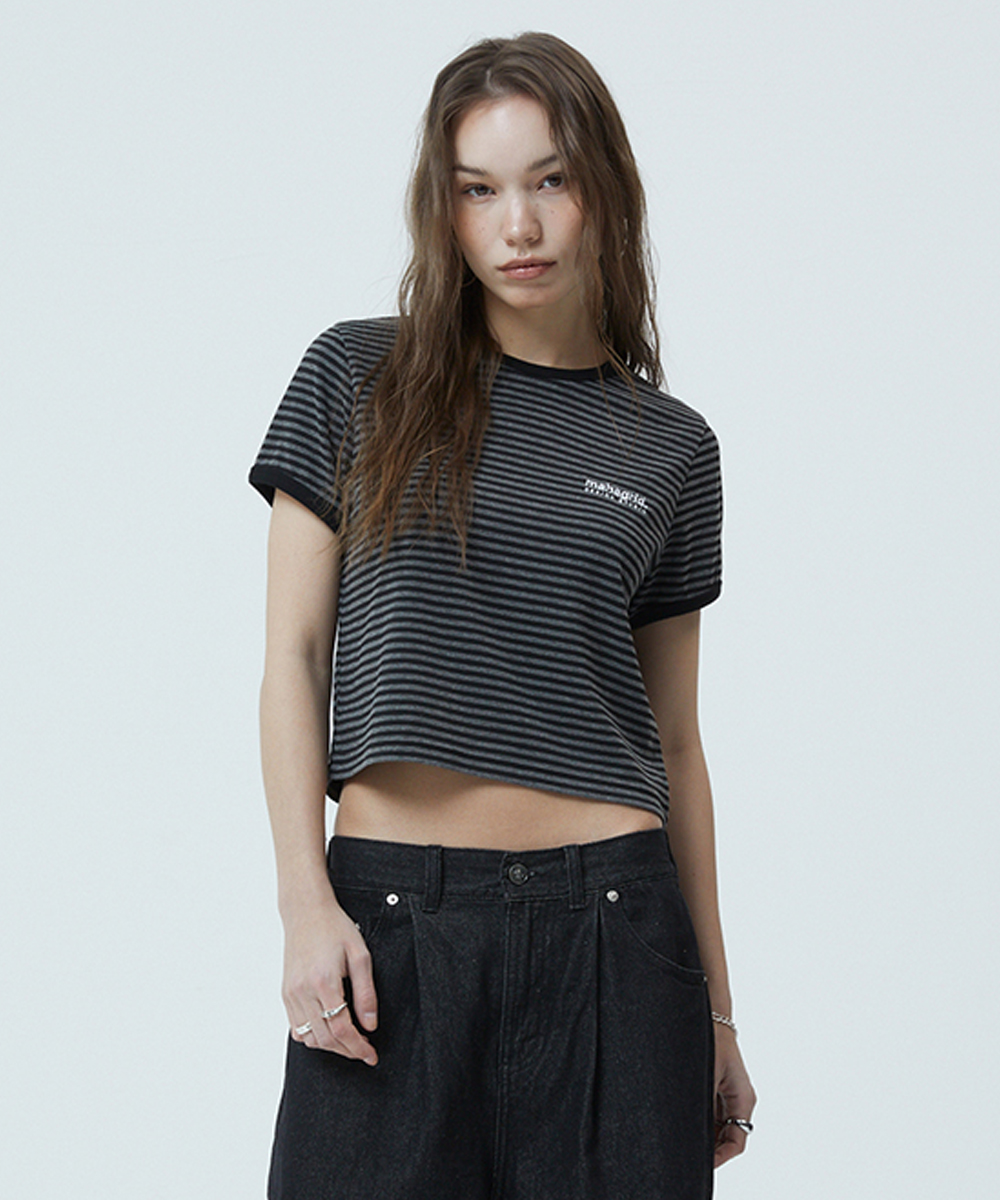 BASIC LOGO STRIPE RINGER TEE[BLACK]
