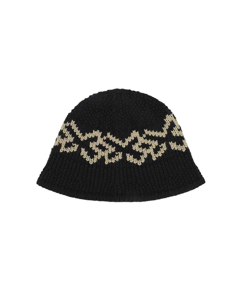 M LOGO KNIT BUCKET HAT[BLACK]