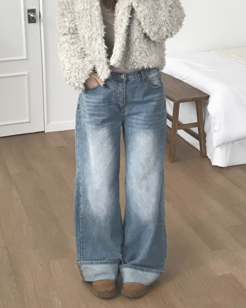 ロールアップ ワイド ローライズ デニムパンツ (3色)