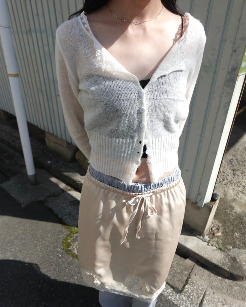 レースネックラインポイントサーマルカーディガン