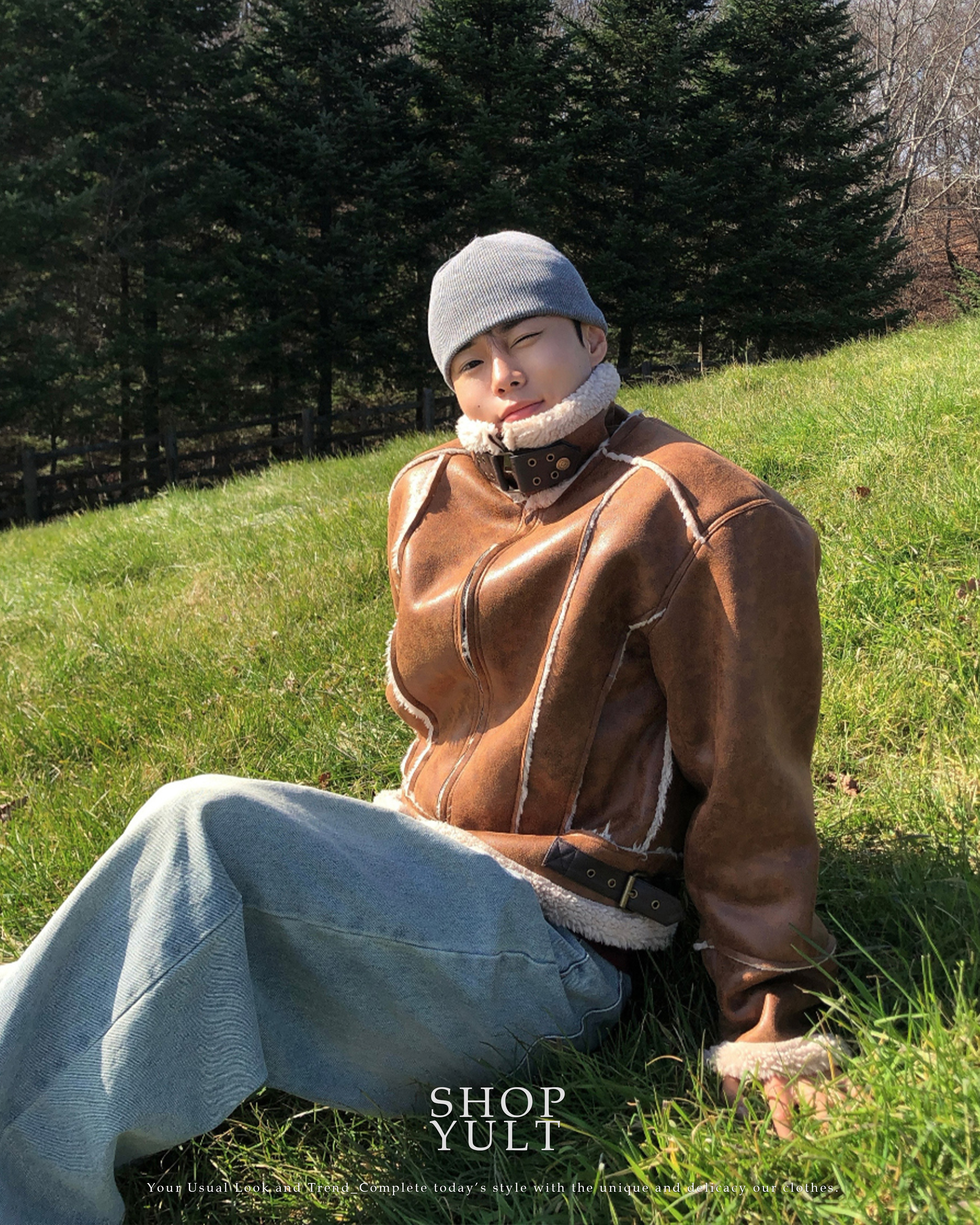 (2 color) クロップド丈 レザー ムートン