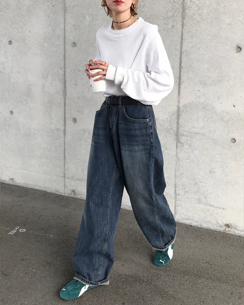 ウォッシュドワイドデニムパンツ