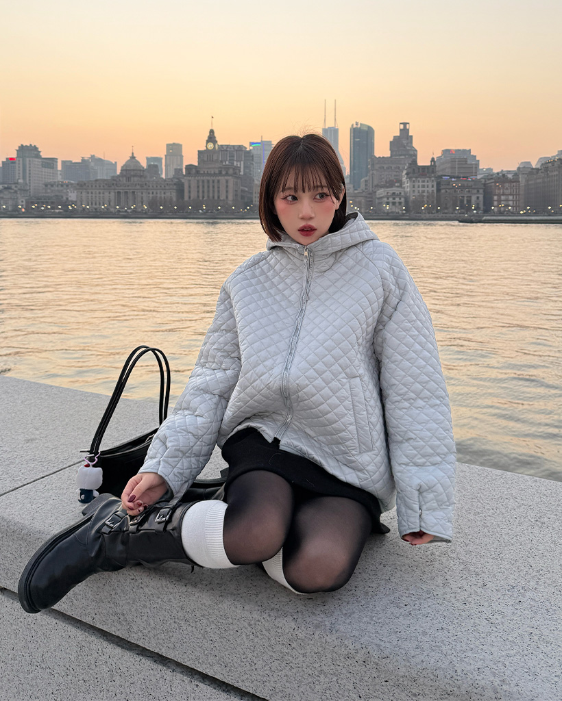 ダイヤキルティングフードジャケット