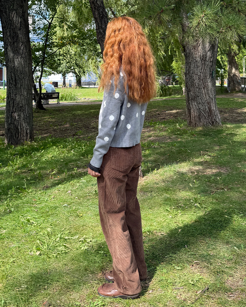 ポルカドットラウンドネックニットカーディガン | ファッション通販