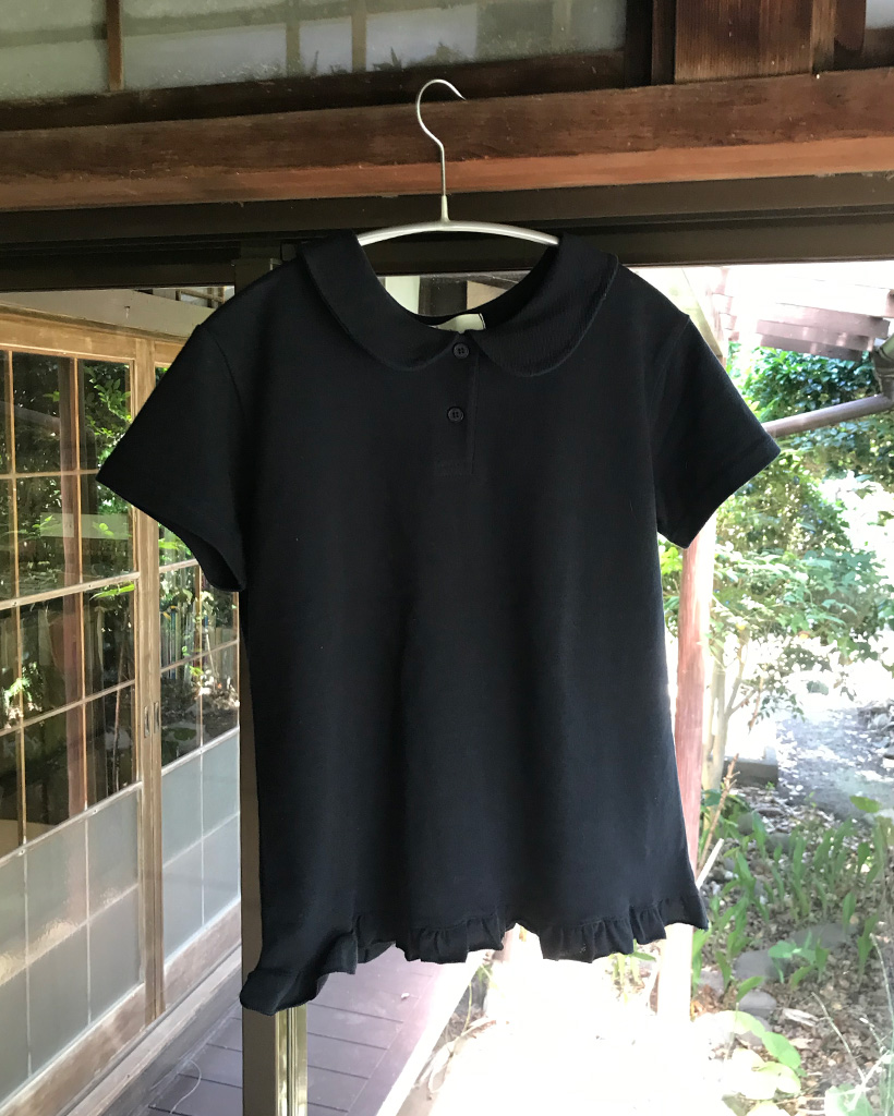 ラウンドカラーフリルヘムショートスリーブTシャツ