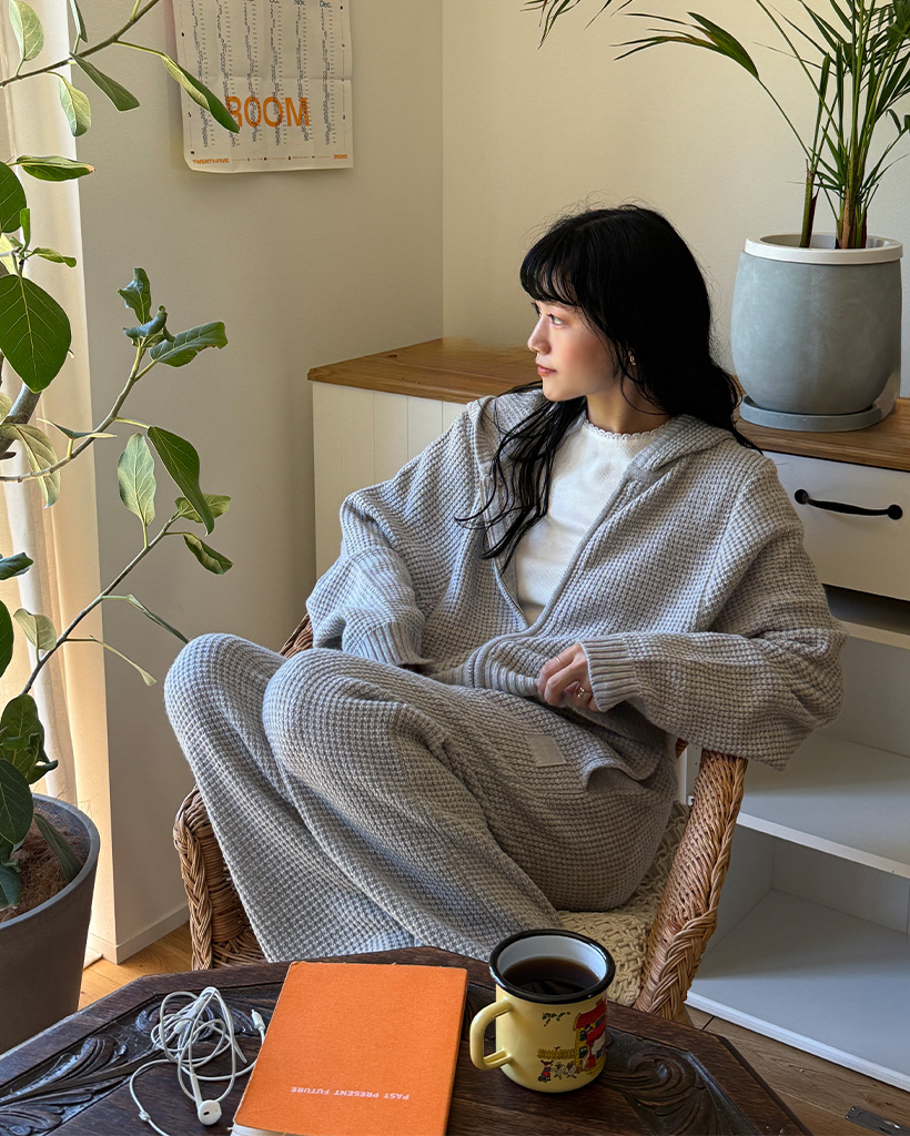 The Barnnet X daisy] Grey Bella Waffle Knit Zip-up Hoodie