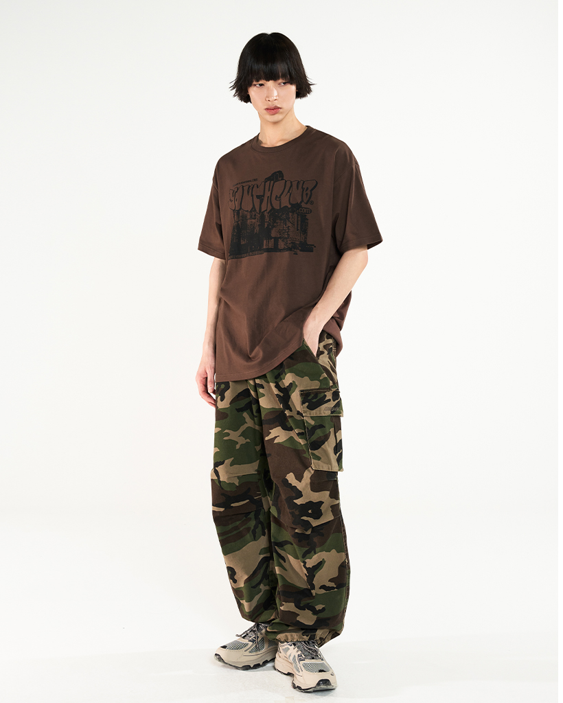 パンツ RADIANT parachute camouflage cargo pants Parachute Washsing Cotton Wide Cargo Pants - camo