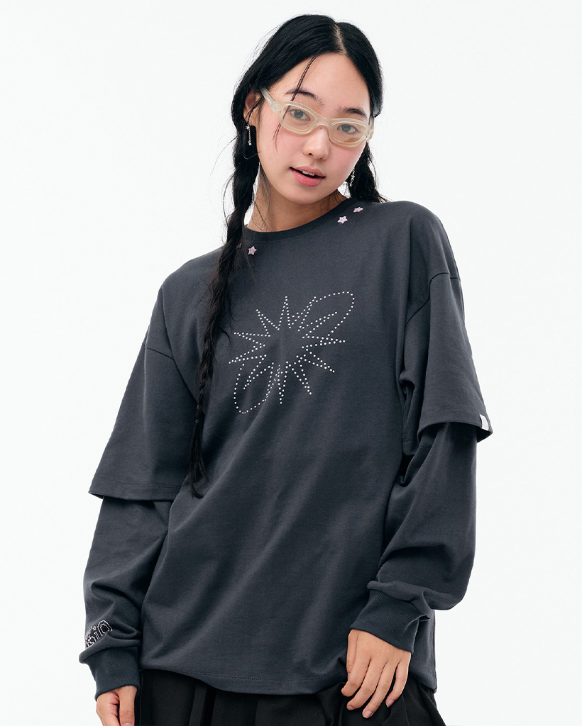 STAR STUD LAYERED LONG SLEEVES [CHARCOAL] | ファッション通販